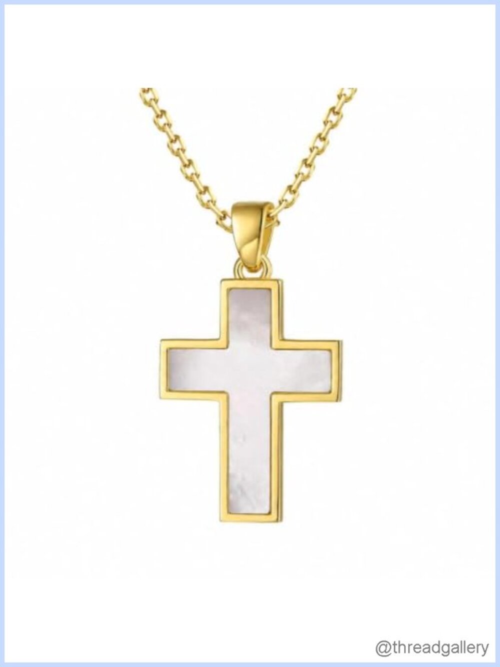 Mother of Pearl Cross Necklace Gold Plated Christian Jewelry Gift